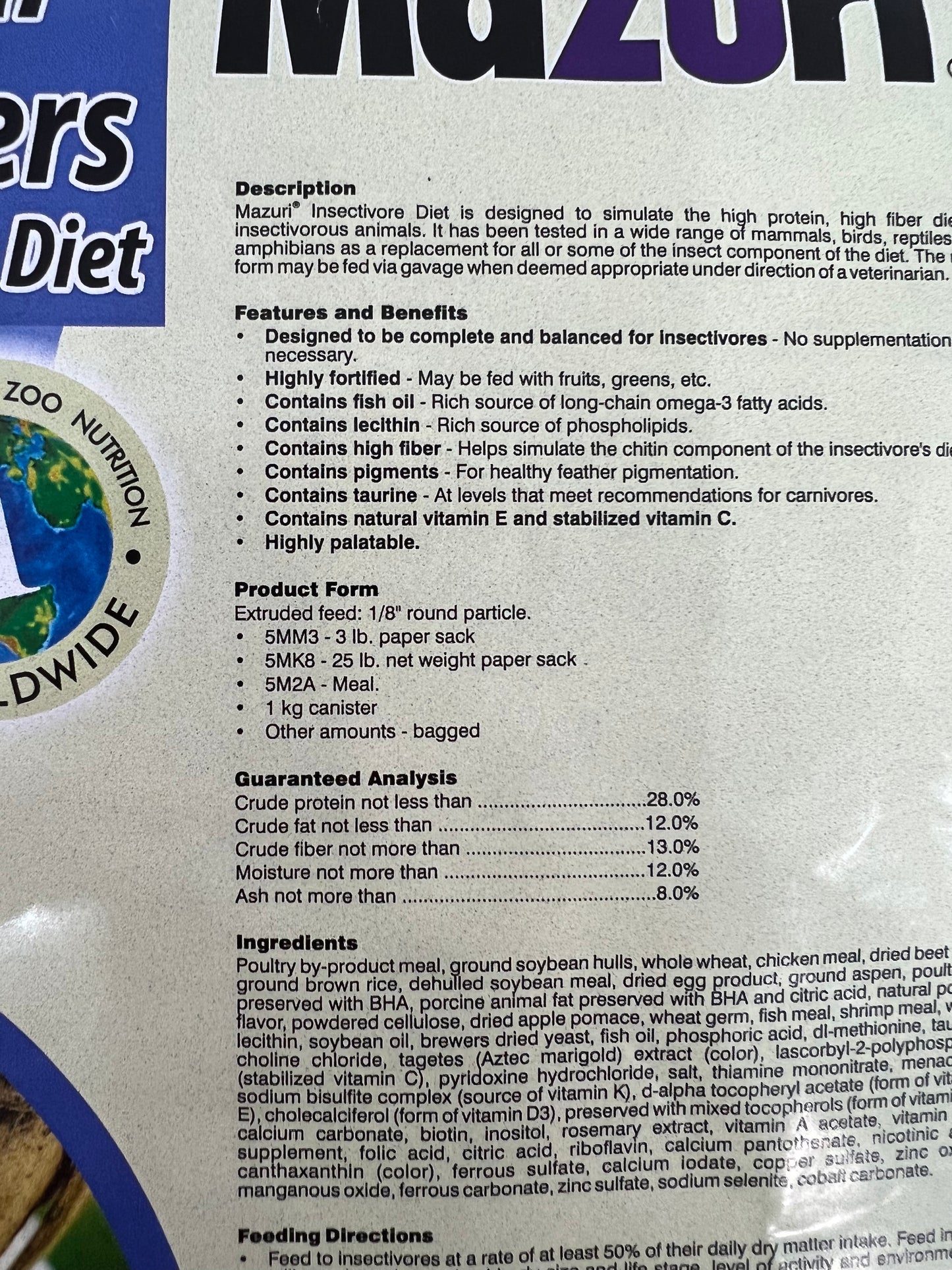 Mazuri - Sugar Glidders Insectivore Diet 1 LB