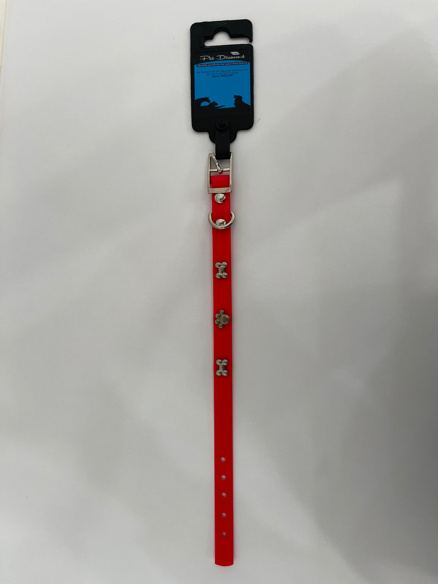 Pet Diamond PVC 1/2” Dog Collar w/Charm 6”-10”