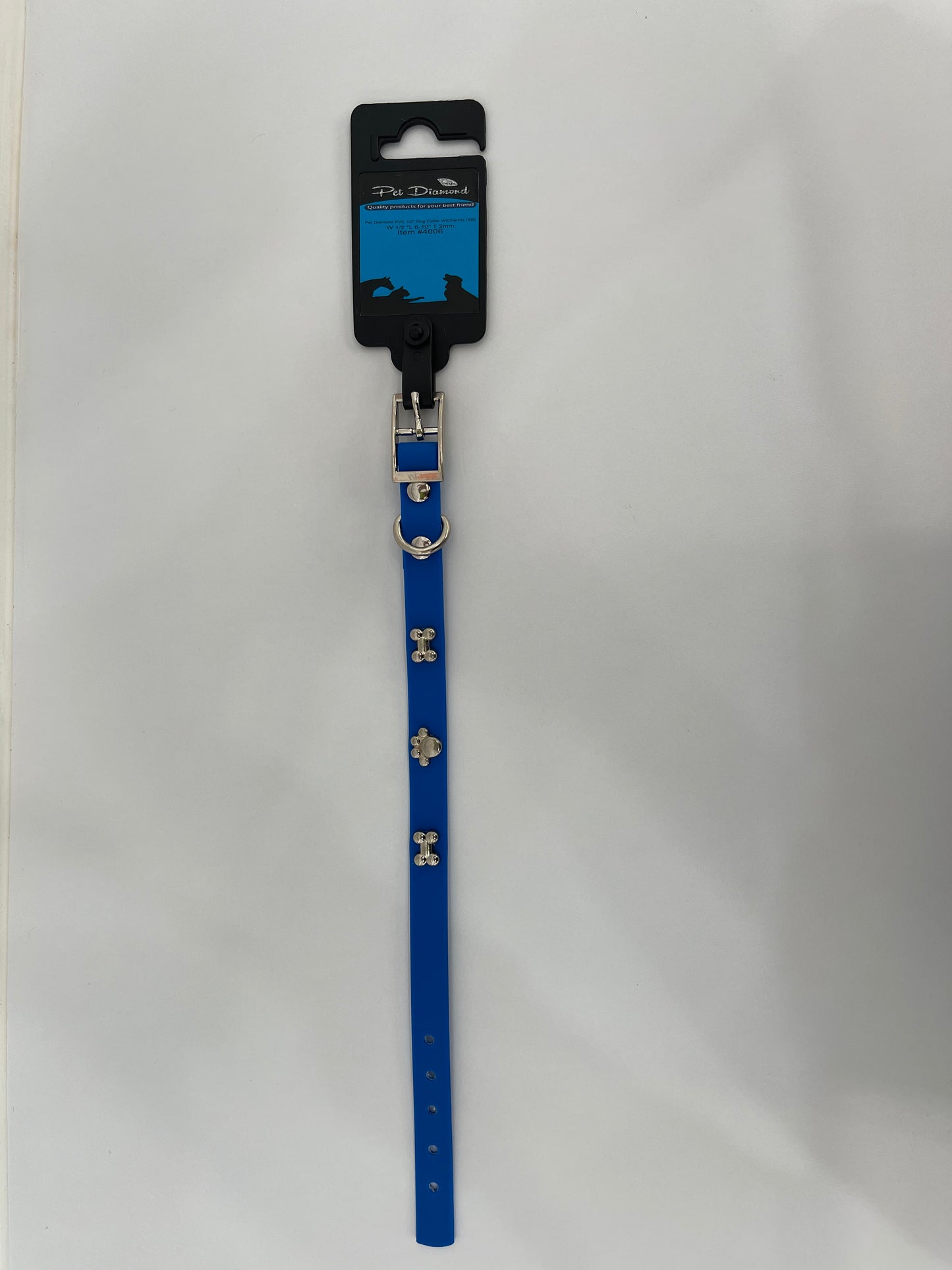 Pet Diamond PVC 1/2” Dog Collar w/Charm 6”-10”