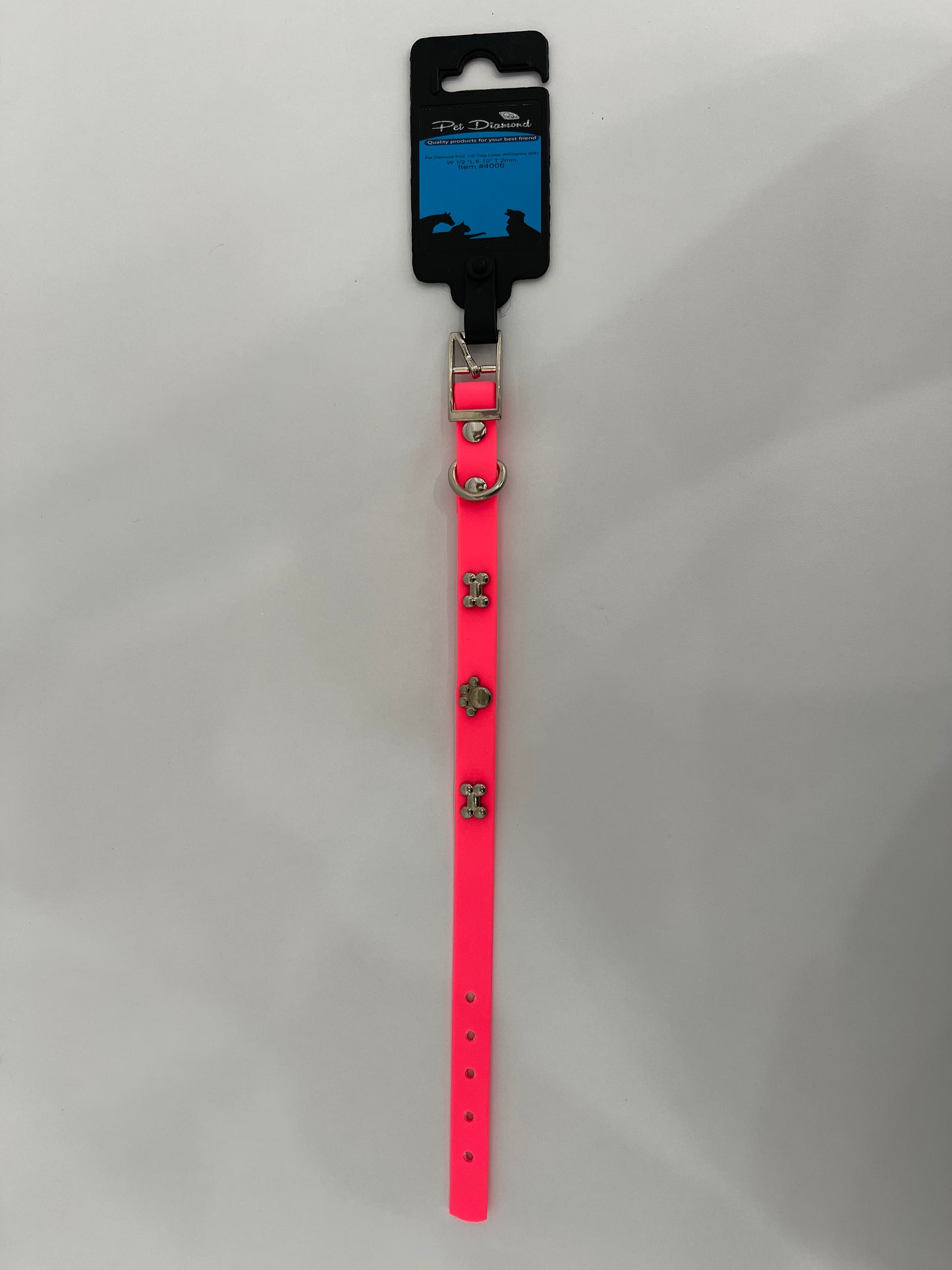 Pet Diamond PVC 5/8” Dog Collar w/Charm 8”-12”