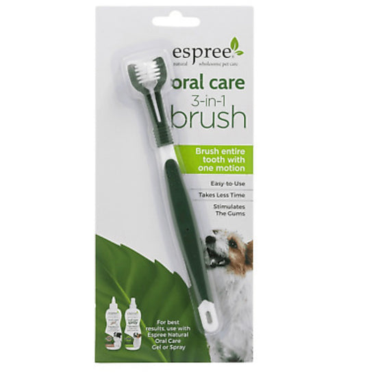 Espree Oral Care 3-in-1 Dog Toothbrush Green/White Soft & Gentle Bristles