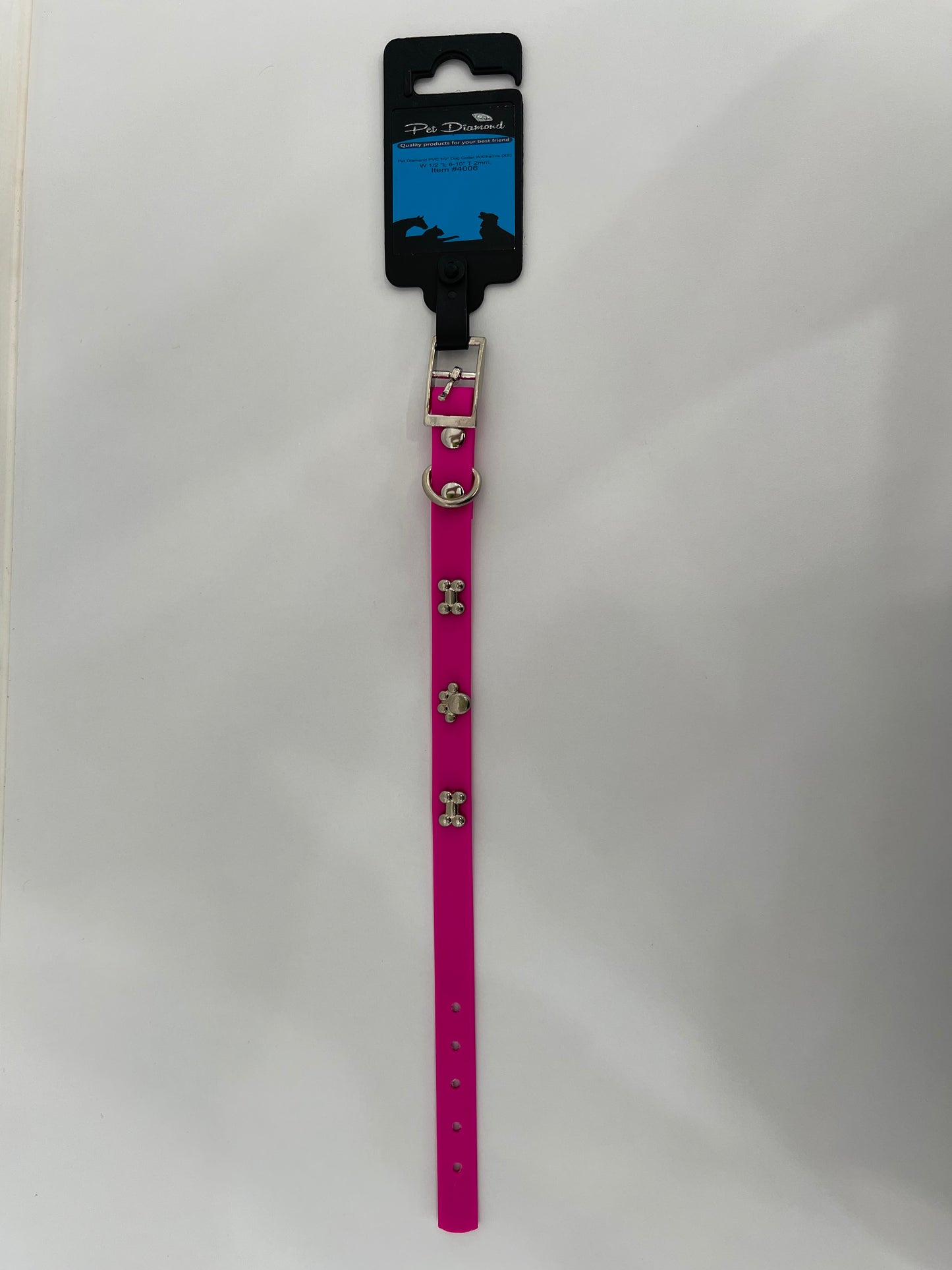 Pet Diamond 1/2” Dog Collar w/charm 6”-10”