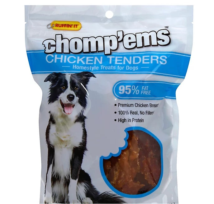 Ruffin It Chomp Ems Treats for Dogs Chicken Tenders Pouch 2.5oz